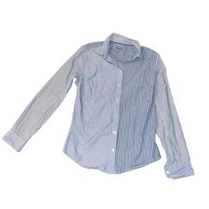 Boden Relaxed Weekend Shirt Blue White Mixed Stripe Polka Dot Cotton US 6